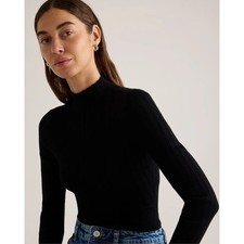Quince Organic Cotton Cashmere Ribbed Mock Neck Bodysuit Black Large NWT