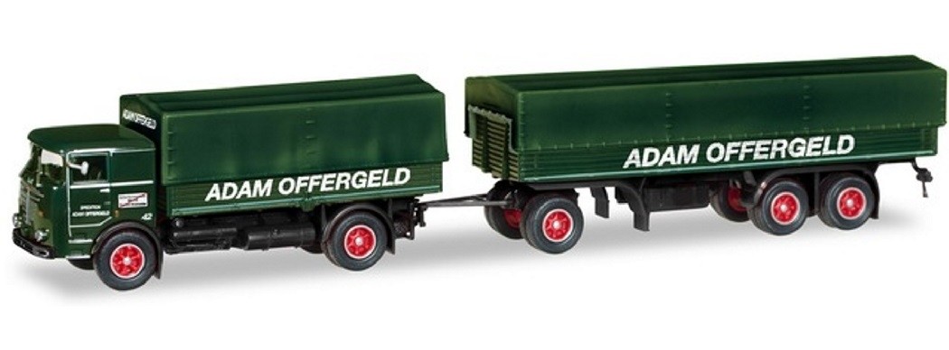 Camion Herpa Büssing LU 11/16 4x2 miniature HO 1/87 avec remorque de transport routier ancien