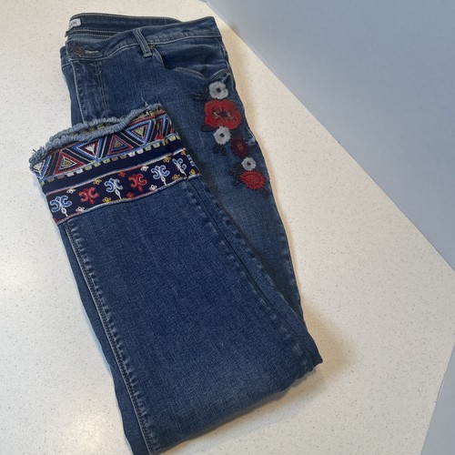 John Mark Embroidered Denim Pants Jeans Size 16 Raw Hem - Picture 19 of 20