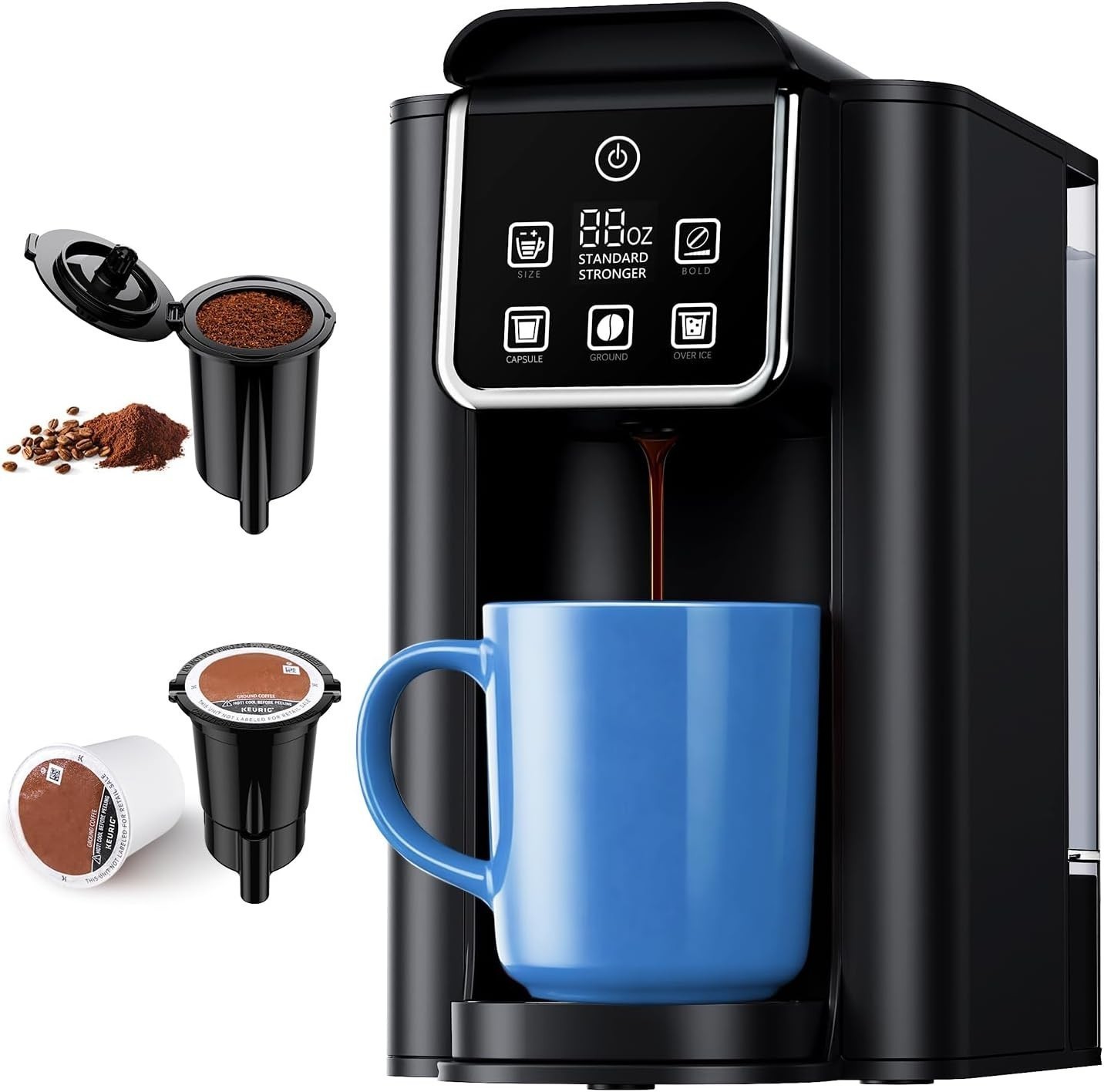 Hot And Iced Coffee Machine K Cup Pods & Ground Coffee