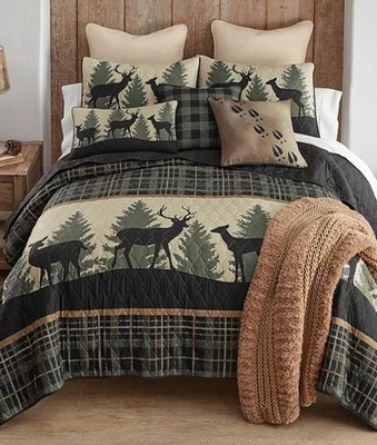Donna Sharp Deer Walk Wilderness Rustic Country Queen 3PC Quilt Set