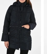 Armani Jeans Jacket Down Fill Quilted Puffer Black Women Size 4 Detachable Hood