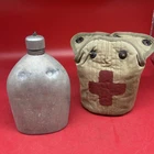 US Military WW2 1942 MEDICAL Water Canteen with Canvas Pouch M1910 Khaki RARE