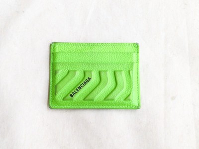 Balenciaga Cardholder Wallet Neon Green Leather Black Italy Luxury