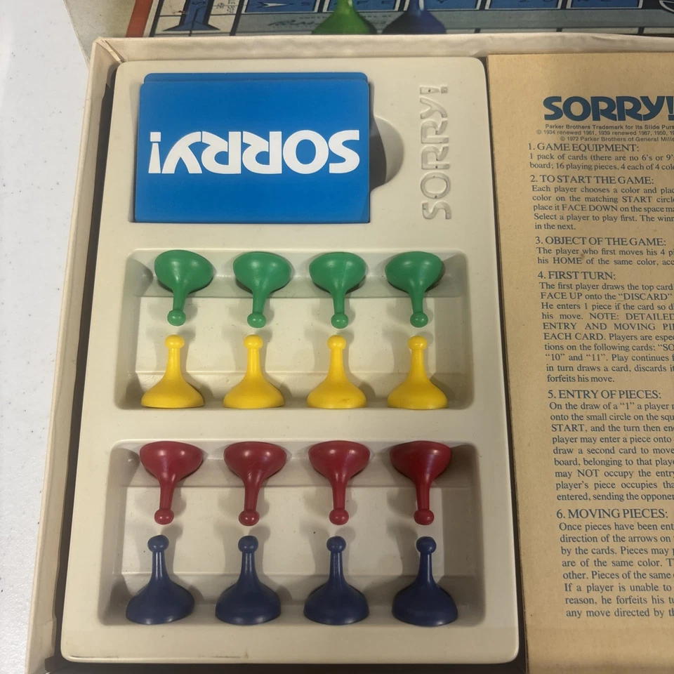 Vintage 1972 SORRY! Board Game Parker Brothers Complete - Image 2 of 4