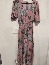 Band of Gypsies Maxi Open Front Dress W/Shorts Combo Woman's Sz S Faux Wrap Pink