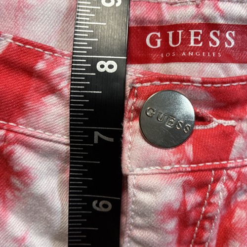 Guess Tie-Dye Denim Shorts Red-White Frayed Hem Casual Style Teen Girl Size 12Y - Picture 7 of 8