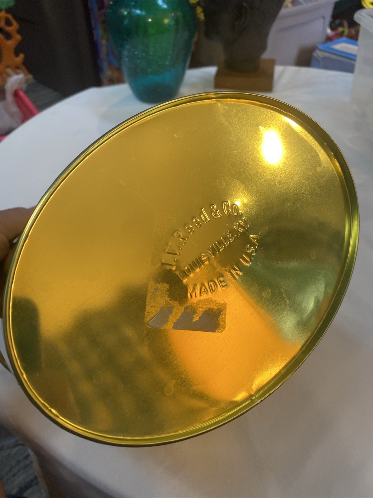 JV Reed & Co USA Gold Black Leaves MCM Fern Vintage Trash Can Metal 9.25”