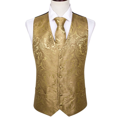 Men's Tuxedo Vest & Bowtie/Necktie Set, Classic Formal Waistcoat Paisley Floral - Picture 191 of 224