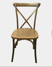 Rustic Wooden Cross Back Dining Chair Rattan Seat French Bistro Kitchen 