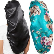 Wbfwbb 2 Pcs Silk Bonnet for Women Satin, Soft One Size, Black and Light Blue