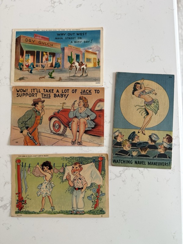 Lot 4  Vintage Comic Humor Postcards 1940s-1950s