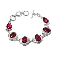 Rubellite Gemstone Handmade 925 Sterling silver Jewelry Bracelet Size 7-8"