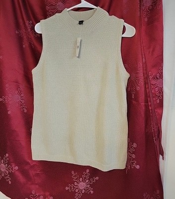 Linden Hill Crochet Knit Sweater Tank Top L Cream Preppy Coastal Quiet Luxury