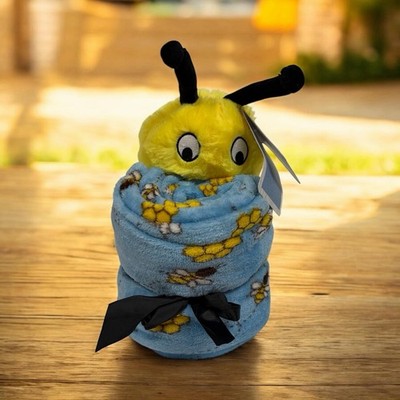 Plush Yellow Bumble Bee Toy 11'' w/Soft Fleece Throw 40'' x 50'' By Cozy Palz NWT