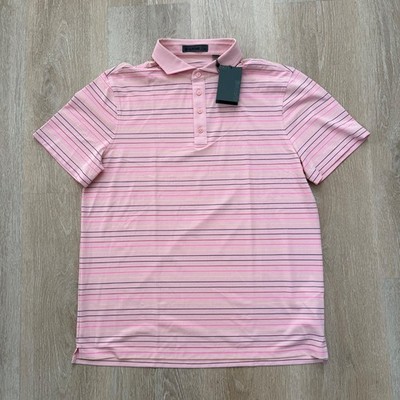 G/FORE Performance Polo Shirt  Amour  Pink Multi Stripe Tech Pique Stretch NWT