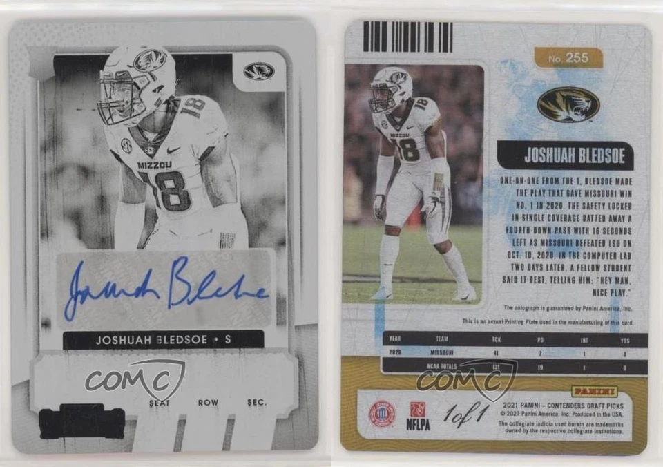 2021 Contenders Draft Picks Printing Plate Black 1/1 Joshuah Bledsoe Auto 0c2 - Image 3 of 3