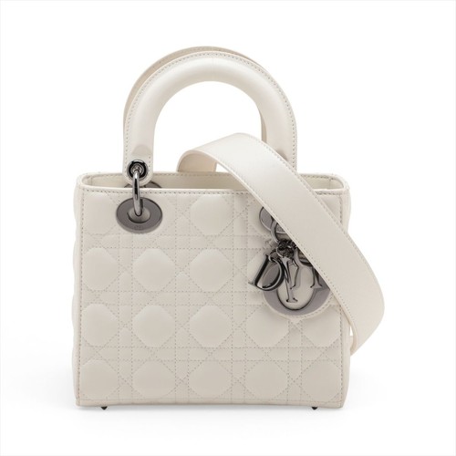 Christian Dior My Lady Dior Handbag Leather White with Papers Unisex #ALB9188