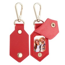 2pcs Custom Leather Photo Keychain Personalized Picture Key Chain, Red
