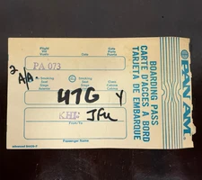 Vintage PAN AM BOARDING PASS Pakistan (KHI) to JFK Very Good Condition RARE