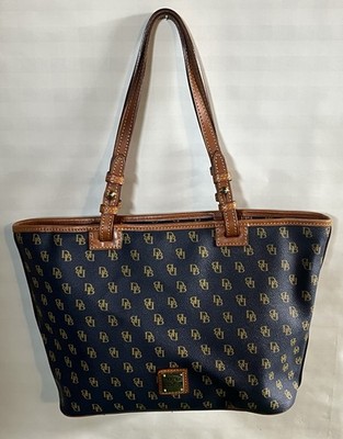 Dooney & Bourke Sky Blue Leather DB Printed Double Handle/Strap Tote Bag Large