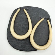 Large Cream Ivory Lucite Style Teardrop Hoop Earrings Chunky Statement Jewelry