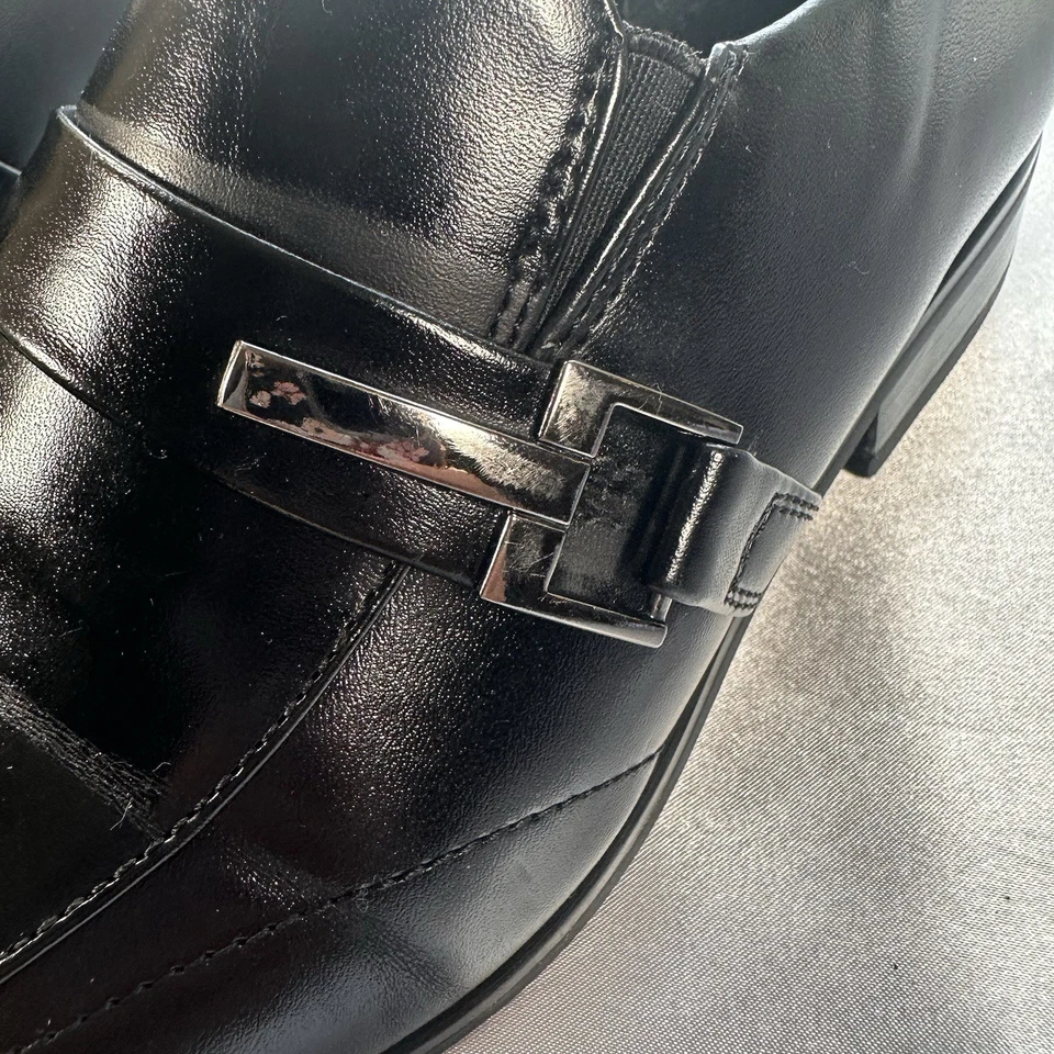 Zapatos mocasines de cuero sin cordones Stacy Adams para niños punta cuadrada negros talla 5M* Foto 3 de 4