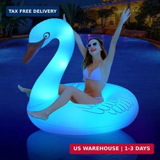 Adult Inflatable Swan Pool Float with Color-Changing Solar LED Lights 42 Inch...