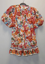 Farm rio womens small shift dress puffer sleeve spring banana pink red pockets
