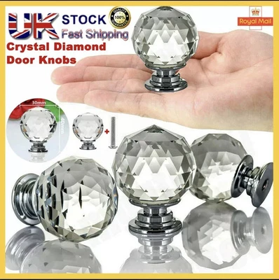 Clear Crystal Diamond Glass Door Knobs Cupboard Drawer Furniture Handle Cabinet - Image 1 of 4