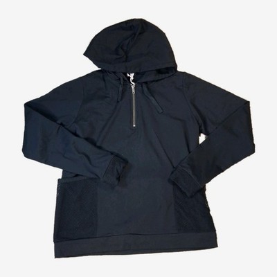 FABLETICS GIGI HOODIE WOMENS MEDIUM BLACK MESH POCKETS 1/4 ZIP SWEATSHIRT...