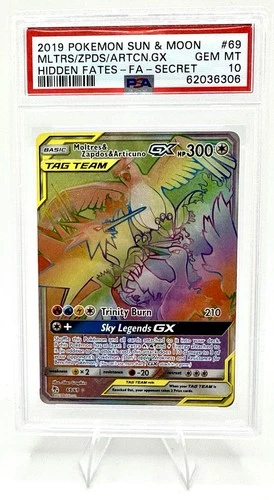 2019 POKEMON SUN & MOON HIDDEN FATES #69 MOLTRES/ZAPDOS/ARTICUNO GX PSA 10