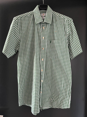 Men's costume shirt short sleeve green white check size M 39/40 by Almsach