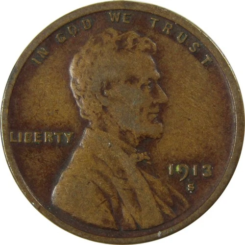 1913 S Lincoln Wheat Cent F Fine Penny 1c Coin Collectible SKU:I25974