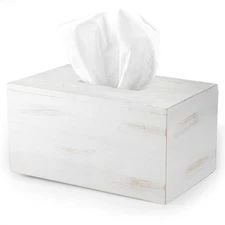 Ilyapa Wood Tissue Box Cover Rectangular - Rustic Farmhouse White Wooden
