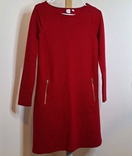Gap Dress Womens XS Red Sheath Round Neck Long Sleeve Midi Zip Pockets Rayon