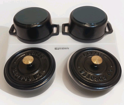2 Staub La Cocotte Mini Cast Iron Round Casseroles With Lids - Black 10cm 0.25L
