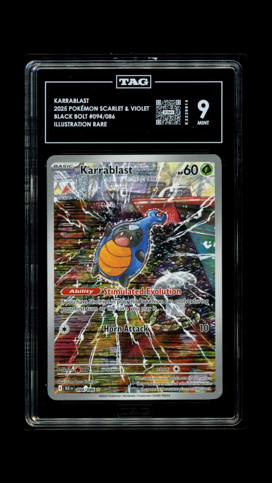 2025 POKEMON BLK EN-BLACK BOLT ILLUSTRATION RARE #094 KARRABLAST TAG 9