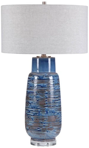 Modern Table Lamp 31" Tall Blue Dark Rust Bronze Ceramic Gray Shade for Bedroom - Picture 2 of 5