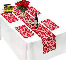 5Pack Valentines Day Decorations Valentine'S Day Table Runner Red Heart Lace Tab