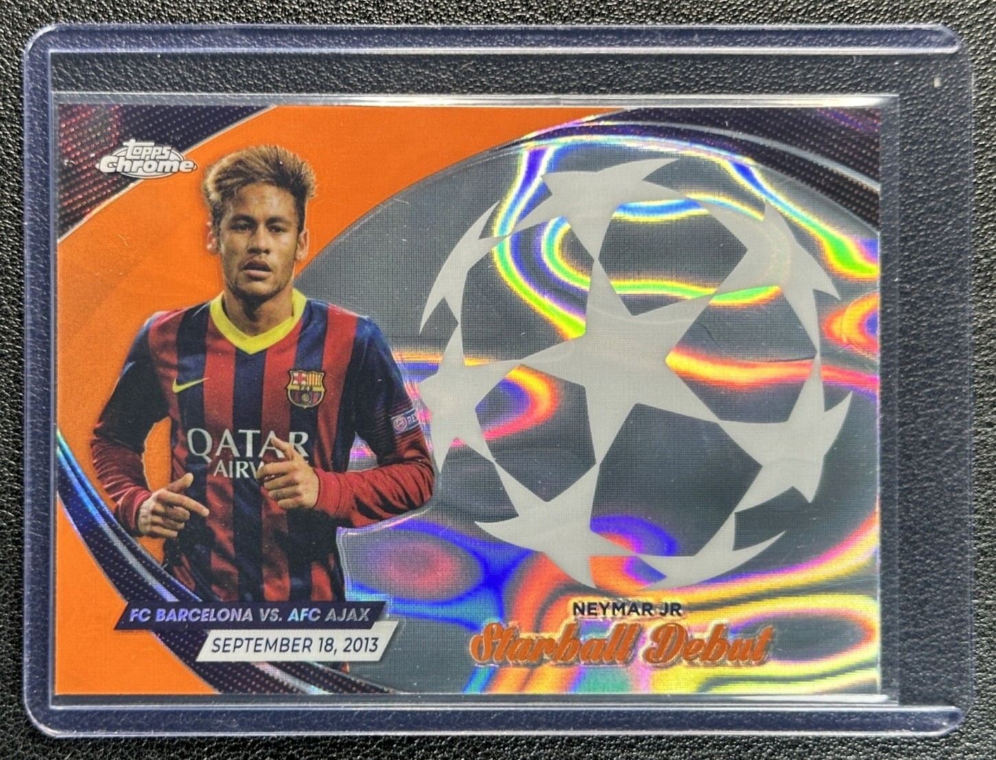 NEYMAR JR 2023-24 TOPPS CHROME UCC #SD-8 STARBALL DEBUT ORANGE LAVA REFRACTOR