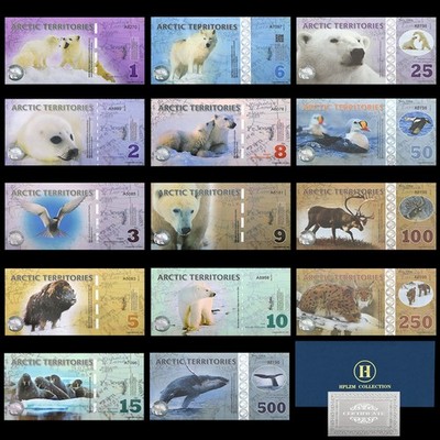 14 Stück Arktische Gebiete Tier Banknoten UV Effekt Kunststoff Geld Sammlung Geschenk