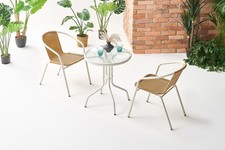 2+1, Stühle, Glastisch, Bistro, Rattan Gartenmöbel, Gartenmöbel BRAUN Weiß