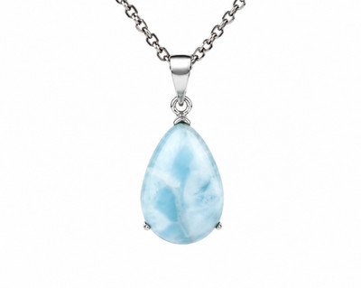 Larimar Blue Sterling Silver Teardrop Pendant 34mm