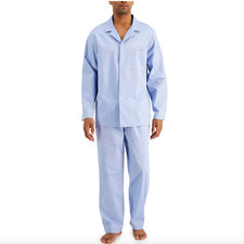 Club Room Men's Medium M 2-Pc. Solid Oxford Pajama Set Camp Collared Light Blue