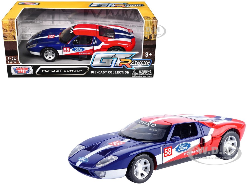 FORD GT CONCEPT #58 BLUE & RED 1/24 DIECAST MODEL CAR BY MOTORMAX 73799
