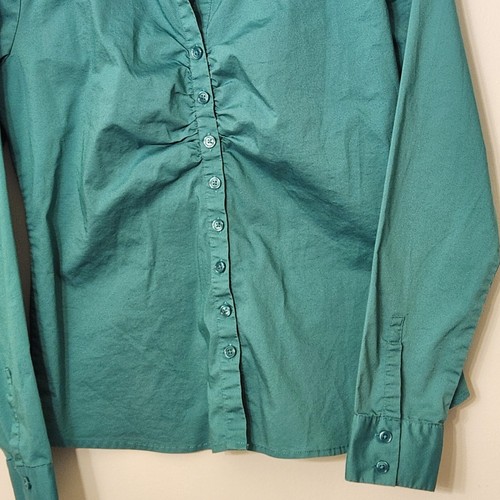Van Heusen Womens Blouse Size MED Teal Blue Collar Button Up Stretch L/S - Picture 3 of 8