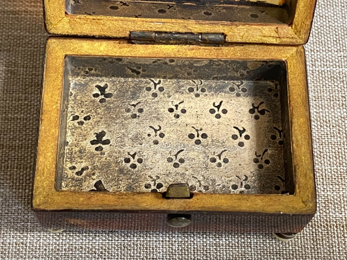 Antique c1815 Georgian Mini Faux Tortoiseshell Casket Patch Box Bone Feet - Picture 10 of 21