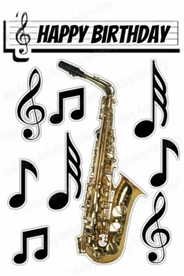 Musik Saxophon Tortenaufleger Party Deko essbar Geburtstag Feier Aufsteller