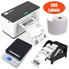 MUNBYN 4x6 White Thermal Shipping Label Printer/500 Labels /Holder /Postal Scale